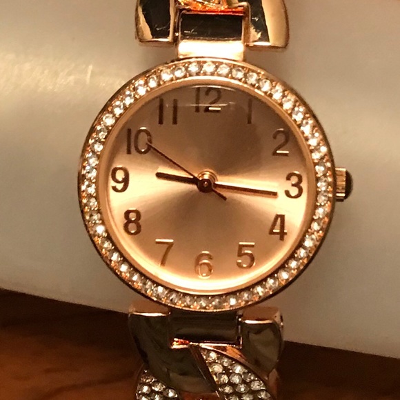 Rose Gold Base Metal Bezel Bangle Watch - Working - Picture 3 of 8